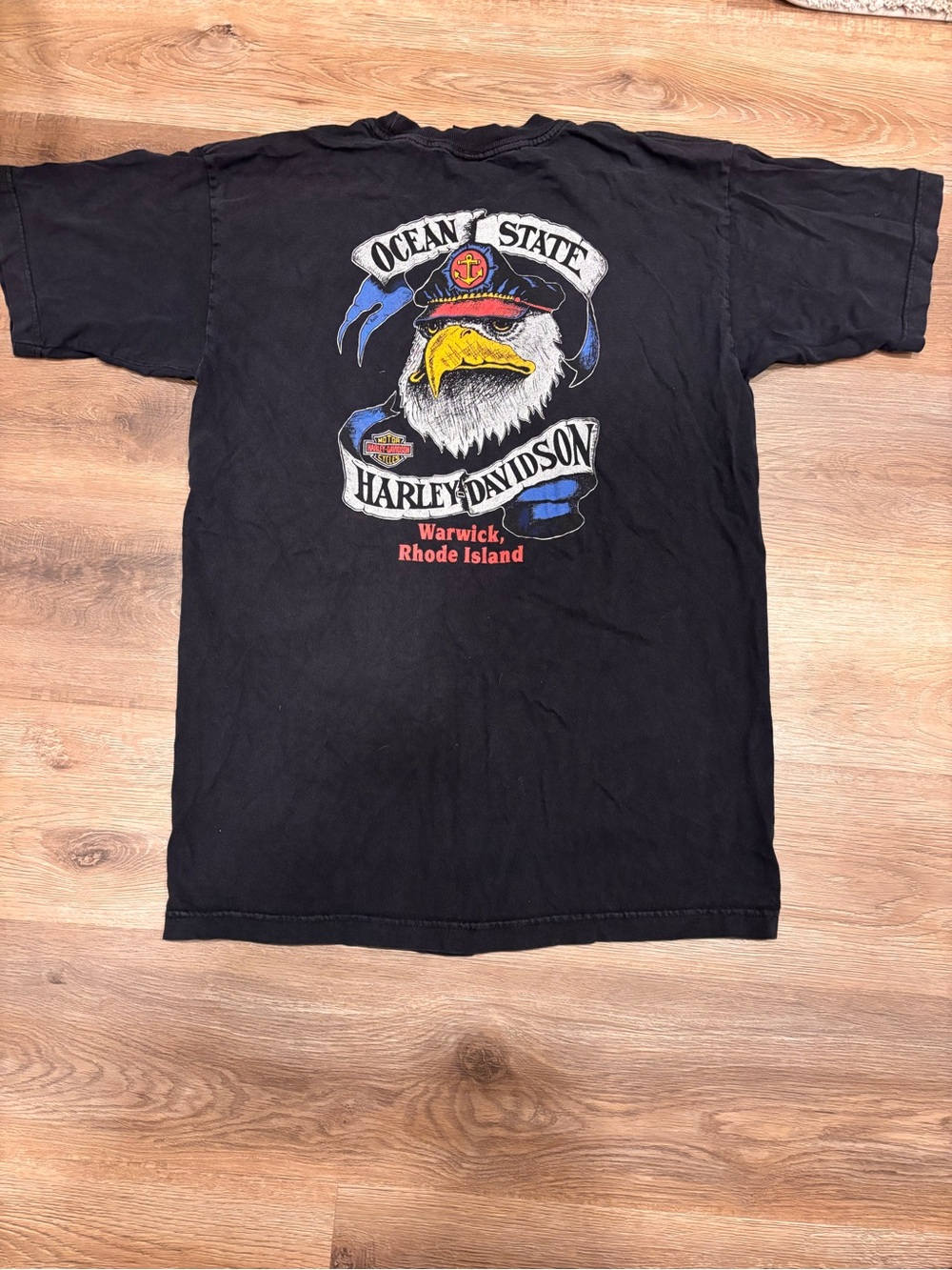 Harley-Davidson Vintage Black Short Sleeve Eagle Graphic Tee Navy- Large